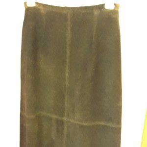 Brandon Thomas Loden Green Leather Suede Maxi Skir